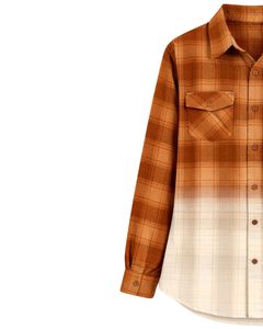 Camisa de Franela a Cuadros Marrón Ombre para Mujer, Personalizada por el Fabricante, Manga Larga, Cierre de Botones, Estilo Casual, con Bolsillos Dobles en el Pecho - Product Image 3