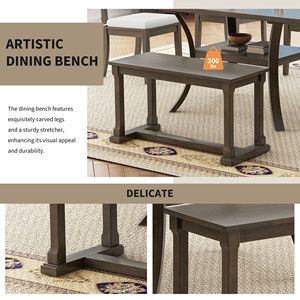 Set da Pranzo in Legno a 6 Pezzi con Ripiano Portaoggetti e Gambe Curve, Set Tavolo da Cucina con Panca e 4 Cuscini Rimovibili, Set per Sala da Pranzo - Product Image 5