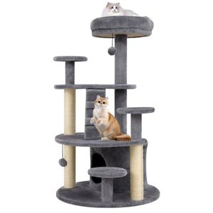 Albero per Gatti di Lusso da 40 Pollici con Base Larga, Scomparto Morbido Imbottito e Ampia Cuccia per Gatti Munchkin e Anziani - Materiale in Tessuto (Grigio) - Product Image 2
