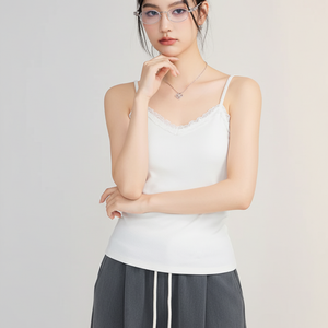 Camisola de Punto Acanalado para Mujer, OEM ODM, con Detalle de Encaje con Volantes, Algodón Suave, Secado Rápido, Transpirable, Talla y Color Personalizables, Precio de Fábrica - Product Image 1