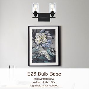 Lampada da Parete Moderna E26 per Bagno, Nera con Paralume in Vetro Trasparente, per Specchio, Cucina, Corridoio, Soggiorno e Armadi - Product Image 4