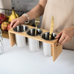 Support à Couverts en Bois sur Pied – Organisateur Moderne et Écologique pour Baguettes, Fourchettes et Cuillères – Multifonctionnel - Product Image 2