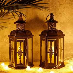 Farol de Metal Vintage, Farol Colgante con Panel de Vidrio Hecho a Mano, Decoración de Mesa para Bodas, Fiestas, Interiores y Exteriores - Product Image 5