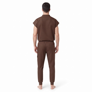 Ensemble de blouses et pantalons unisexes Hawk Eye Brown en coton mélangé tricoté pour hôpital, haut sans manches - Product Image 3