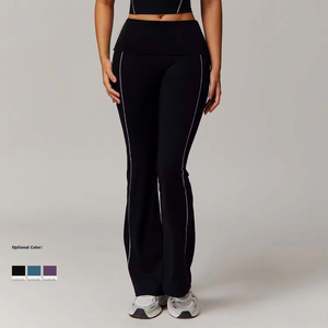 High Waist Full Length Flared Yoga <b>Leggings</b> With Side Stripe Contrast Stitch Seamless Stretch For Women Custom Yoga Pants - Product Image 2