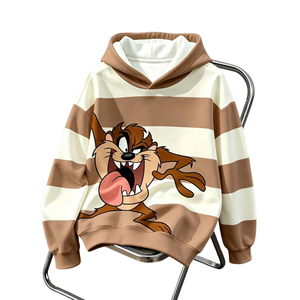 Sudadera con Capucha de Manga Larga a Rayas para Niños, con Logotipo Frontal Personalizado con Dibujos Animados, 100% Poliéster, Color Marrón, para Compradores de Ropa al Por Mayor - Product Image 1