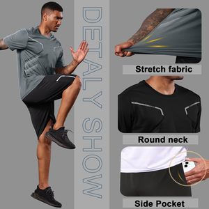 Men's Athletic <b>Shirt</b> and Shorts Set 100% Polyester Set Zipper Pockets Quick Dry Gym Clothes Workout Running Summer Casual Outfit - Product Image 6