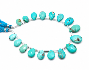 Perles lisses en turquoise naturelle d'Arizona, forme poire/goutte d'eau, pierres précieuses bleues en turquoise, brin pour la fabrication de bijoux, vente en gros - Product Image 1