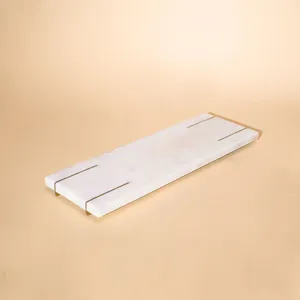 Modern White Marble Vanity Tray with Brass Inlay Accents Luxury Decorative Organizer Tray for Bathroom Countertop - Product Image 1