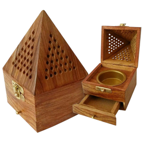 Luxury Handmade Wooden Pyramid Bakhoor Burner|Arabic Oud <b>Incense</b> Burner <b>Box</b> with Storage Drawer Home Fragrance Decor Gift Holder - Product Image 1