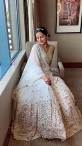 Conjunto de Lehenga con Lentejuelas Blancas Bordadas, Blusa de Tela de Red, Dupatta, Vestido de Novia Indio Pakistaní - Product Image 2