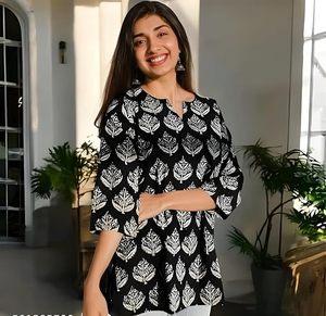 Kurti Corto para Mujer en Mezcla de Rayón y Algodón |   Túnica Étnica para Mujer - Product Image 4