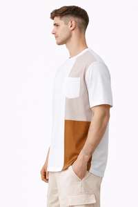 T-shirt pour homme en coton mélangé, couleur blanche, avec poche, col rond, manches courtes, style streetwear décontracté - Product Image 2