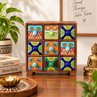 Boîte à bijoux en bois bleue artisanale, armoire de rangement à 9 tiroirs, organisateur décoratif moderne pour la cuisine et la maison, vente en gros