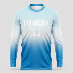Camiseta de Fútbol de Manga Larga para Hombre, Modelo 00, Color Azul Degradado, Cuello Redondo, Tejido Transpirable de Poliéster, Uniforme de Fútbol - Product Image 3