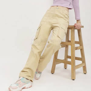 Pantalon cargo décontracté pour femme, taille mi-haute, en toile 100% coton, imperméable, séchage rapide, respirant, hiver, devant plat, teint uni, personnalisable - Product Image 5