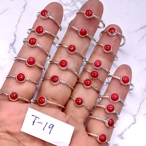Light Weight Red Coral Gemstone Silver Rings Handmade 925 Stamped Silver Rings Party Wear Rings - Product Image 1