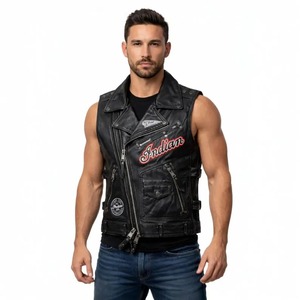 New Indian <b>men</b> black and <b>white</b> 100% cowhide leather <b>vest</b> - Product Image 1