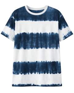 Camiseta personalizada con rayas tie-dye azul marino y blanco para hombre, de algodón, estilo casual, streetwear, cuello redondo, manga corta, a la moda, para verano. - Product Image 1