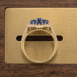 Blue Sapphire Diamond Halo <b>Ring</b> <b>Gold</b> Color Fashion Jewelry Floral Cluster Band for Women - Product Image 2