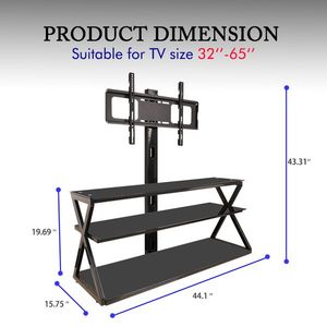 Leadzm TSG001 32 65\" <b>TV</b> Stand with Swivel <b>Bracket</b> 3 Tier Tempered Glass Shelves <b>Corner</b> Floor Design - Product Image 4