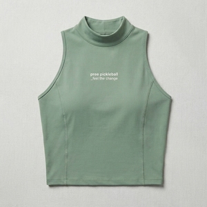 <b>Women's</b> Pickleball Sleeveless Racer Back Polo tank <b>Top</b> Sheer <b>Mesh</b> Back Panel Ventilation Cutout O-Neck Embroidery Front - Product Image 3