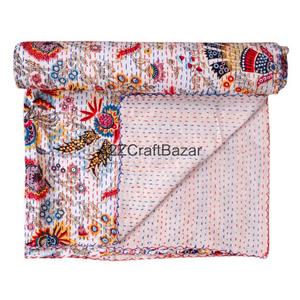 Edredón Kantha de Algodón Orgánico Hecho a Mano, Relleno 100% Algodón, Diseño Multicolor, Cosido a Mano, Estilo Bohemio Ecológico para el Hogar - Product Image 1
