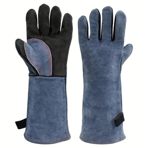 Guantes de Soldadura de Cuero Serraje Azul con Diseño de Puño Extralargo Personalizado, Resistentes al Calor, Protección Completa para el Brazo, Novedad - Product Image 1