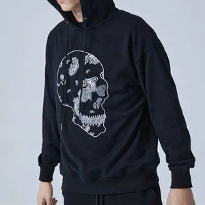 เสื้อฮู้ดดี้ผู้ชายสไตล์ลำลอง ผ้าฟลีซผสมคอตตอน 100% ตกแต่งด้วยคริสตัล ดีไซน์กระเป๋าเสื้อ พิมพ์โลโก้ตามสั่ง ทรงหลวม - Product Image 2