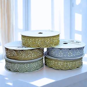 Ribete de encaje geométrico reflectante bordado con efecto espejo, ecológico, para borde de shisha, para sari, lehenga, cinta para prendas étnicas de lujo - Product Image 3