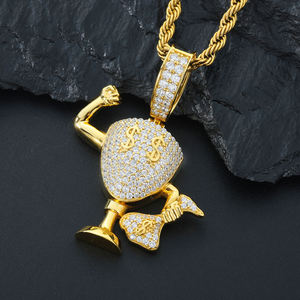 Silver Plated Money <b>Stack</b> Pendant <b>Necklace</b> With Zircon Cartoon Charm Men's Hip Hop Jewelry Gift - Product Image 3
