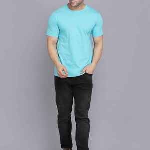 <b>Men's</b> <b>Turquoise</b> Short Sleeve O-Neck T-<b>Shirt</b> Slim Fit Casual Knitted 100% Cotton Breathable Solid Color Top - Product Image 1