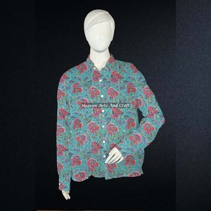 Camisas de Manga Larga para Mujer, Hechas a Medida, de Tela de Algodón Tejida, con Estampado Floral, para Tiendas de Ropa - Product Image 1