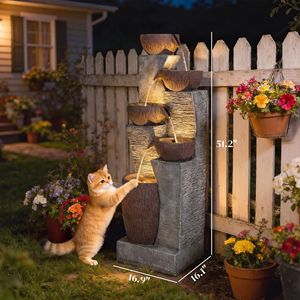 Fontana da Giardino Stile Europeo, Alta 130 cm, a 5 Livelli con Cascata e Luci LED, in Pietra - Product Image 3
