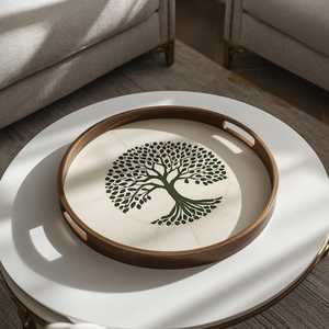 Mesa de Centro Redonda de Lujo con Incrustaciones de Hueso, Bandeja de Almacenamiento con Elegante Patrón de Mosaico Hecho a Mano para Sala de Estar, Dormitorio y Oficina - Product Image 3