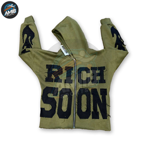 เสื้อฮู้ดดี้ปักลายสไตล์ดิสเทรสสำหรับผู้ชายรุ่นใหม่ล่าสุด ผ้าคอตตอนผสมคุณภาพสูงจากผู้ผลิตชั้นนำ - Product Image 3