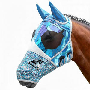 Masque anti-mouches pour chevaux, doux, extensible, protection UV, confortable, avec oreilles, respirant, élastique, avec couvre-yeux en maille - Product Image 5
