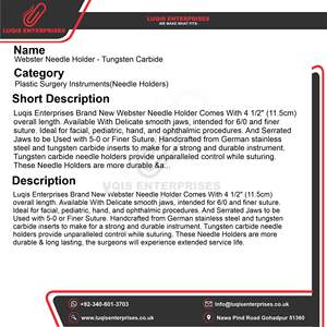 Portaagujas Webster de Carburo de Tungsteno, Instrumento Quirúrgico de Precisión, Uso Intensivo - Product Image 5