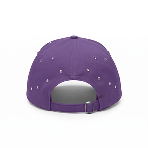 Casquette de baseball violette à 6 panneaux avec décoration en strass, boucle métallique réglable, chapeau unisexe tendance pour un usage décontracté - Product Image 5