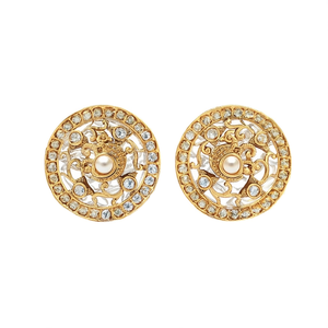 18K Gold Plated Brass Geometric Peacock Stud Earrings with Zircon and Pearl - Product Image 1