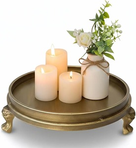 Vintage <b>Gold</b> Round Metal <b>Tray</b> with Ornate Legs Decorative Serving Platter for Dresser Vanity <b>Coffee</b> <b>Table</b> Classic Design Platter - Product Image 1