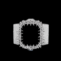 Montre de luxe en quartz avec lunette carrée sertie de diamants, modèle GS-5600, lunette personnalisée style dents de requin pavée, finition or blanc, cadran en verre, édition limitée
