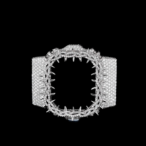 Montre de luxe sertie de diamants, lunette GS-5600 personnalisée ovale en forme de dents de requin, finition or blanc - Product Image 1