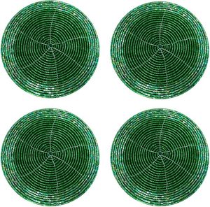 Posavasos Redondo de Tela Hecho a Mano, Estilo Bohemio, Verde, 4 Pulgadas de Diámetro, Grosor Personalizado, Ecológico - Product Image 2