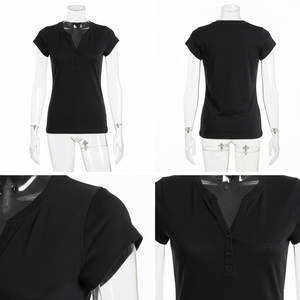 Camisetas de Algodón Lisas para Mujer, Cuello en V Profundo, Estampado Digital con Logotipo, Manga Corta, Transpirables, de Alta Calidad - Product Image 6