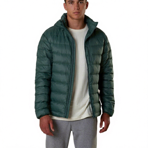 Blouson d'hiver décontracté pour homme, vert, à capuche, en duvet, coupe-vent, coupe droite, fermeture éclair, couleur unie, extérieur en polyester 2026 - Product Image 1