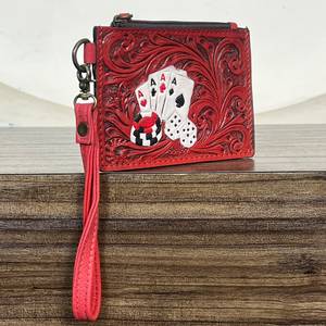 Handcrafted Personalized Hand Tooled Genuine Leather <b>Small</b> Card Holder <b>Wallet</b> Turquoise Leather Poker Design Slim Coin Storage - Product Image 2