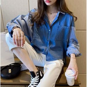 Women Shirt Casual Long Sleeve Denim Patchwork Shirts Women's Blouse Clothes Loose Loose Comfortable <b>Tops</b> Fashion Female Shirt - Product Image 4