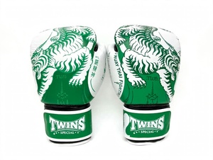 Best Quality Customized Logo Twins Leather <b>Boxing</b> <b>Gloves</b> With Hook & Loop Adjustable Straps Used For Kick <b>Boxing</b> Martial Arts - Product Image 1