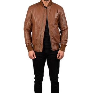 Brown <b>Leather</b> <b>Jacket</b> Men Zip Up Bomber <b>Jacket</b> Casual <b>Winter</b> Outerwear Custom Logo OEM Service - Product Image 1